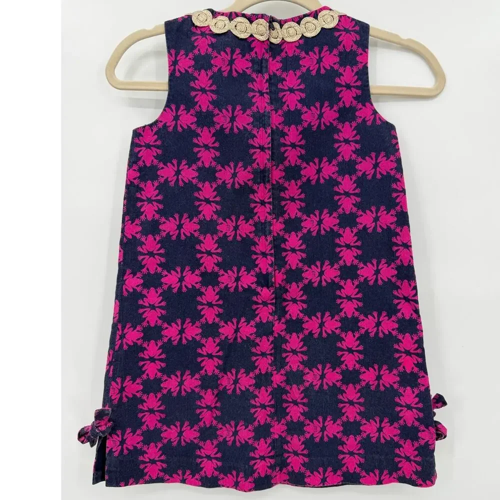 Lilly Pulitzer Girls Frog Shift Dress Pink Navy Floral Size 8